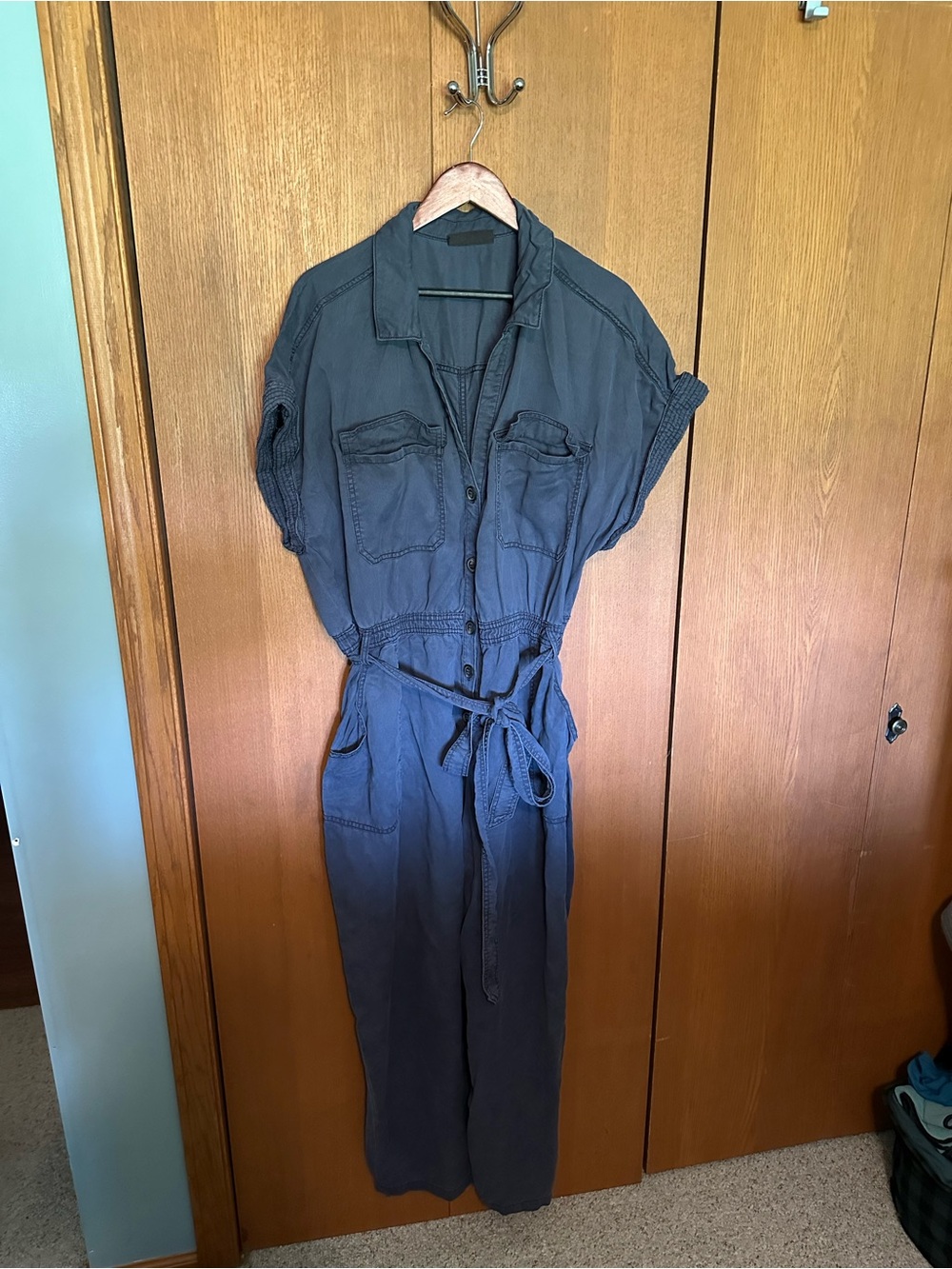 Lane Bryant Slate Blue Utility Tie-Waist Jumpsuit
